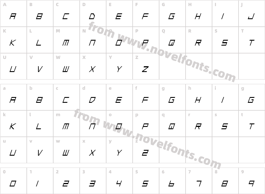 Low Gun Screen Condensed ItalicCharacter Map