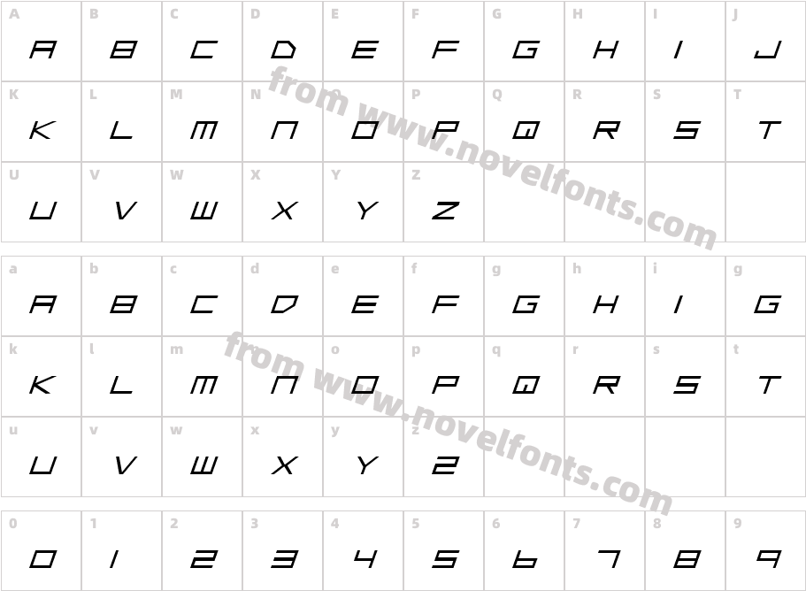 Low Gun Screen Expanded ItalicCharacter Map