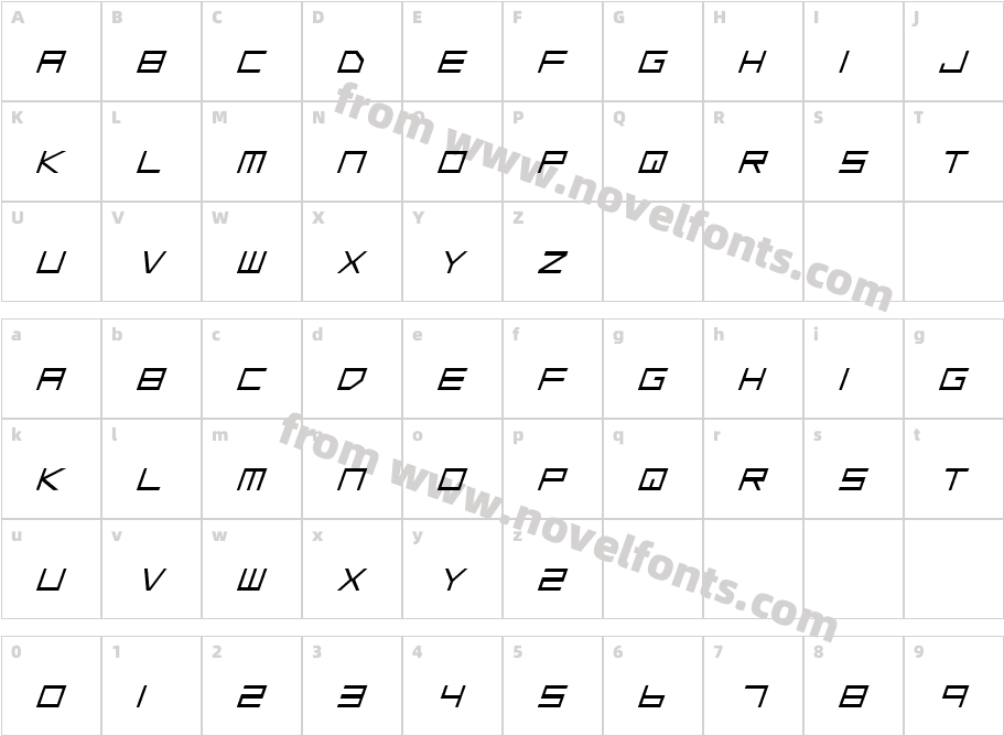 Low Gun Screen ItalicCharacter Map