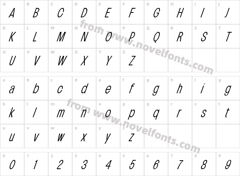 Lowball Neue Thin ItalicCharacter Map