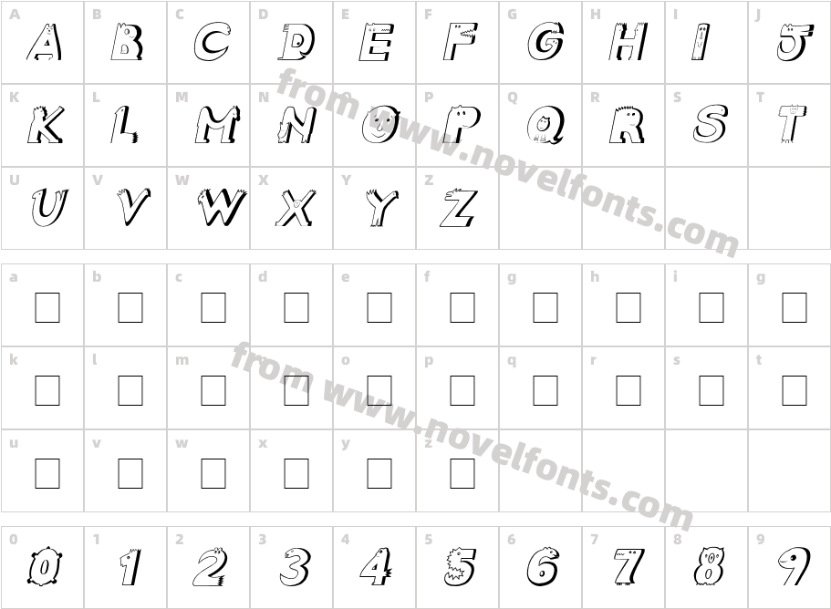 Crazy Creatures ItalicCharacter Map