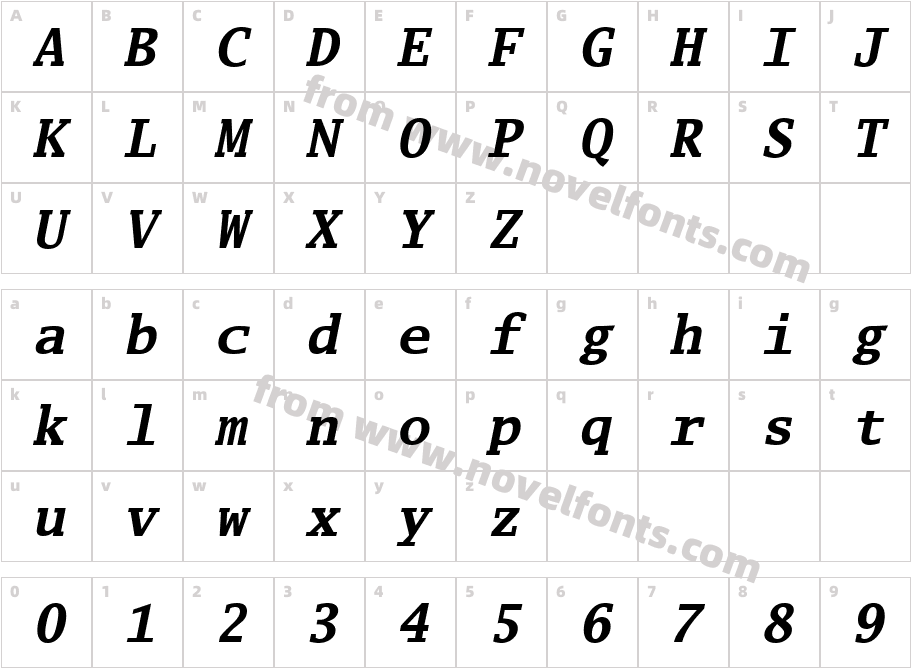 Luxi Mono Bold ObliqueCharacter Map