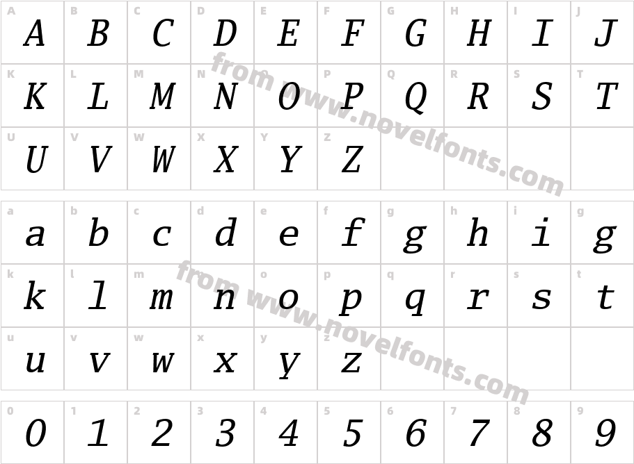 Luxi Mono ObliqueCharacter Map