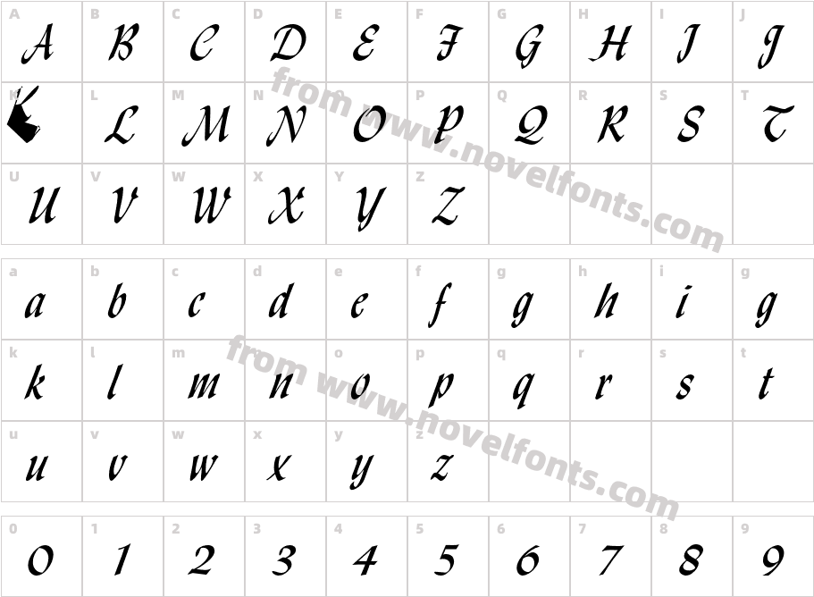 LydianCursiveBT-RegularCharacter Map