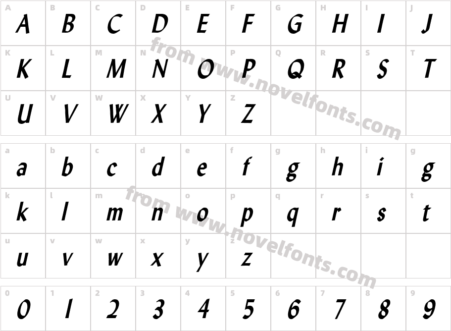 Lynda Condensed Bold ItalicCharacter Map