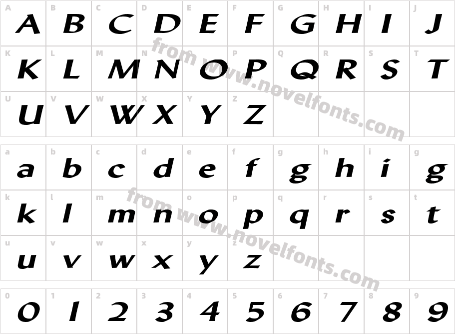 Lynda Extended Bold ItalicCharacter Map