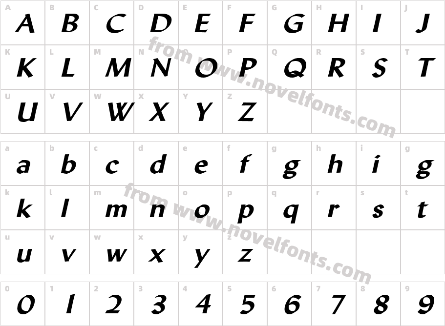 Lynda Wide Bold ItalicCharacter Map