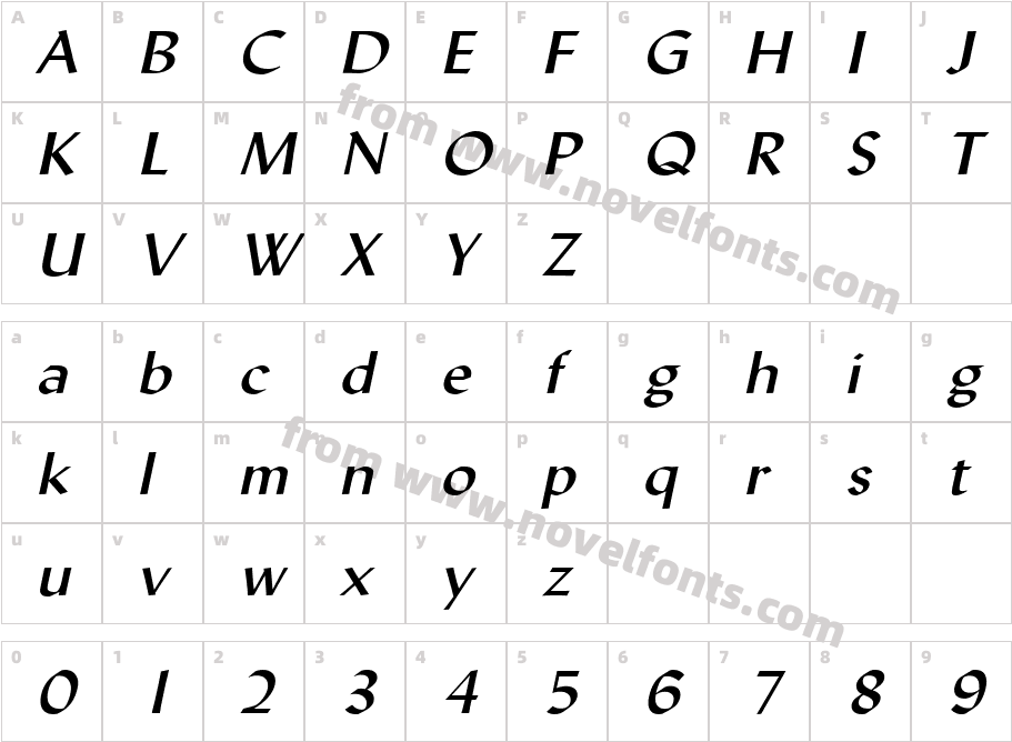 Lynda Wide ItalicCharacter Map