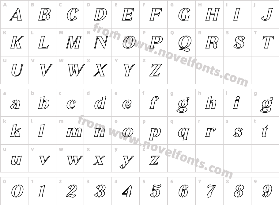 MELISA OUTLINE ItalicCharacter Map