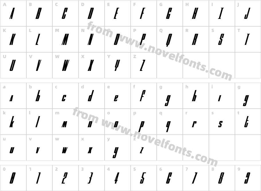 MOON Runner Condensed ItalicCharacter Map