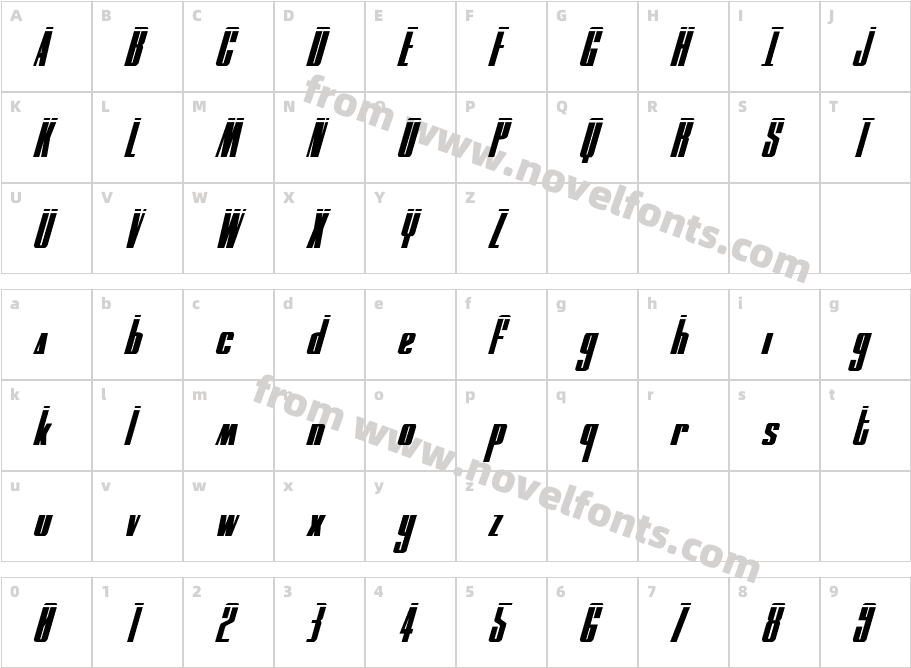 MOON Runner Laser ItalicCharacter Map