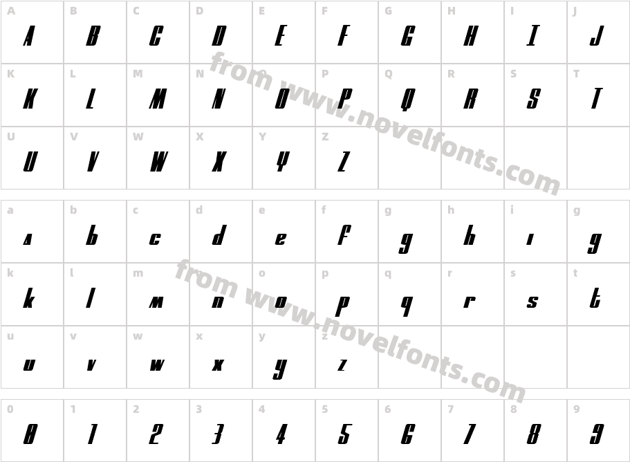 MOON Runner Squat ItalicCharacter Map