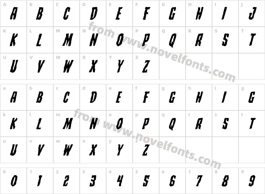 Creepy Crawlers Expanded ItalicCharacter Map