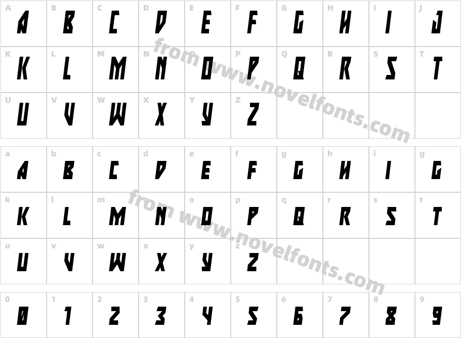 Major Force Condensed ItalicCharacter Map