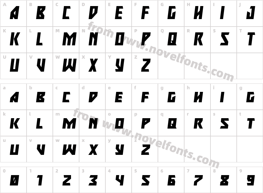 Major Force Expanded ItalicCharacter Map