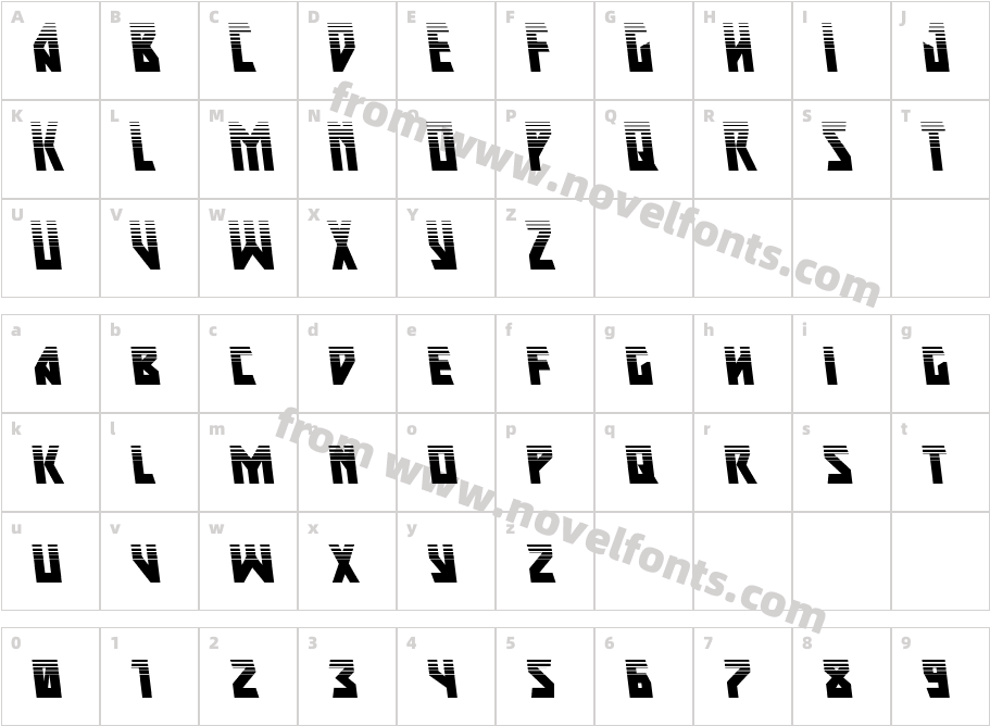 Major Force Halftone LeftalicCharacter Map