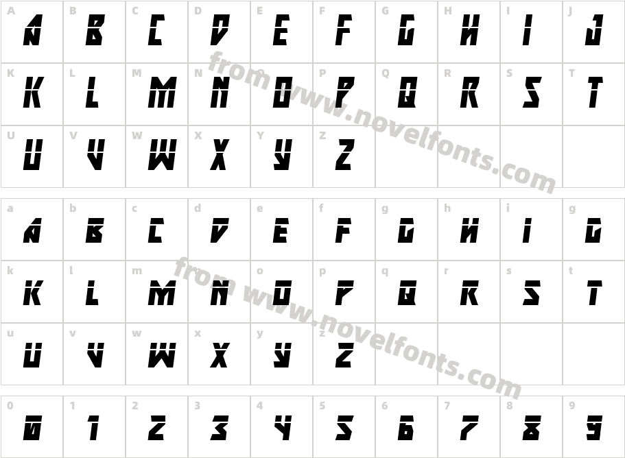 Major Force Laser ItalicCharacter Map