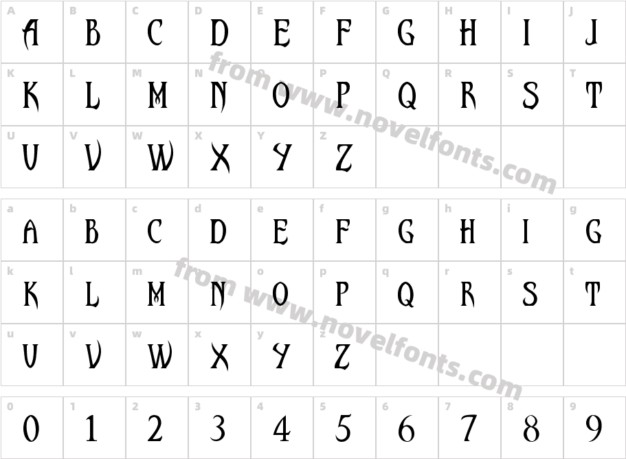 Malefic FontCharacter Map