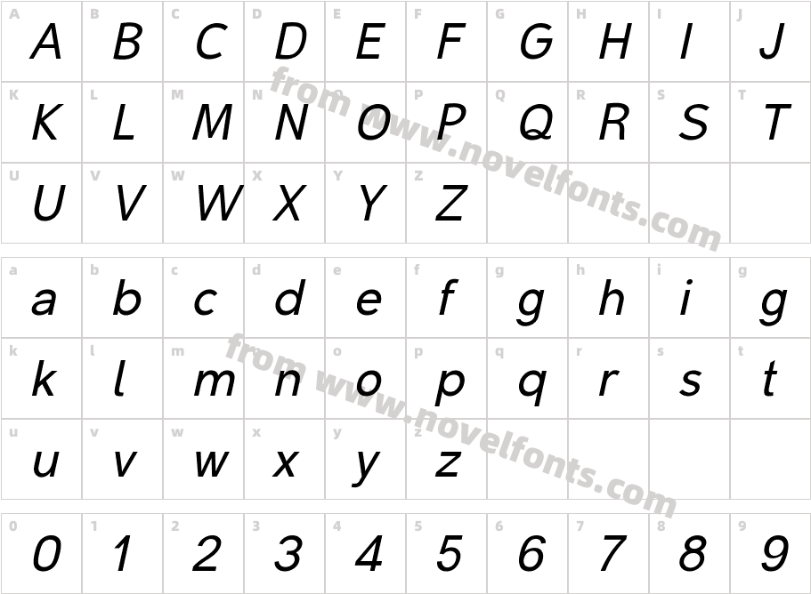 Malter Sans Italic DemoCharacter Map