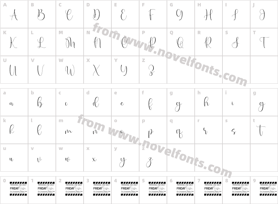 Malvyew Script FontCharacter Map