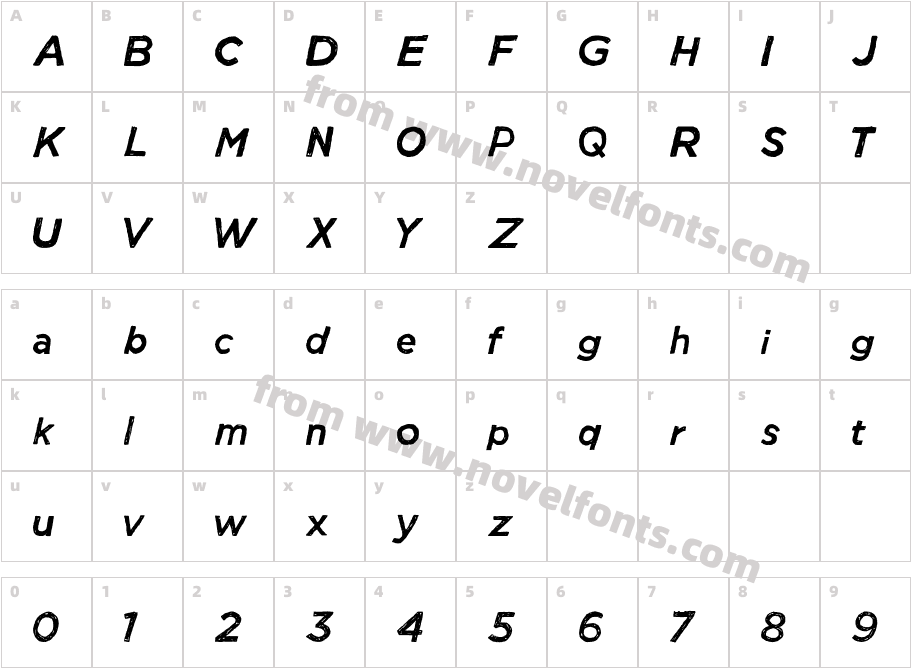 Manhattan Hand Normal ItalicCharacter Map