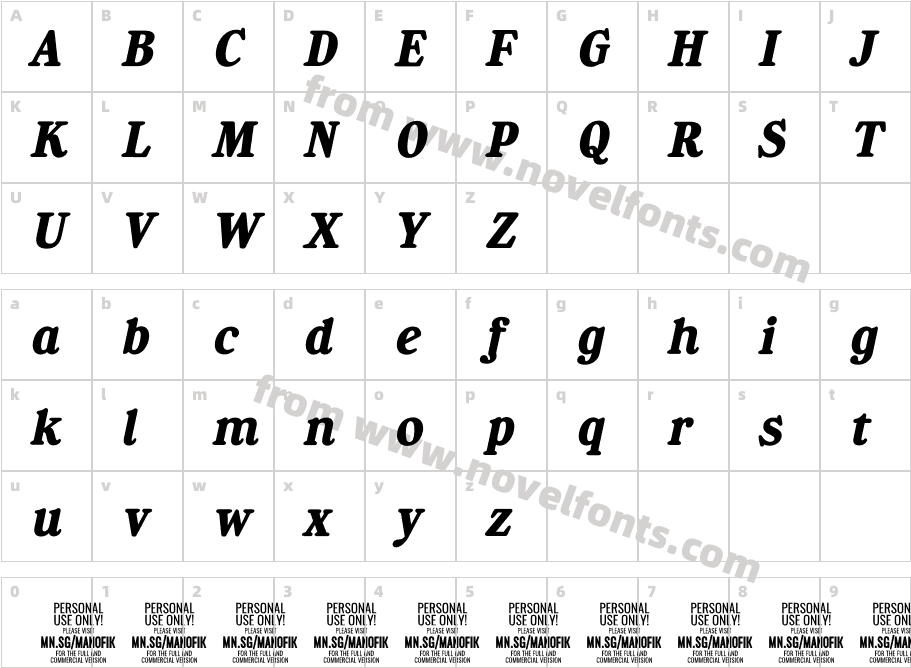 Manofik PERSONAL USE ONLY Bold ItalicCharacter Map