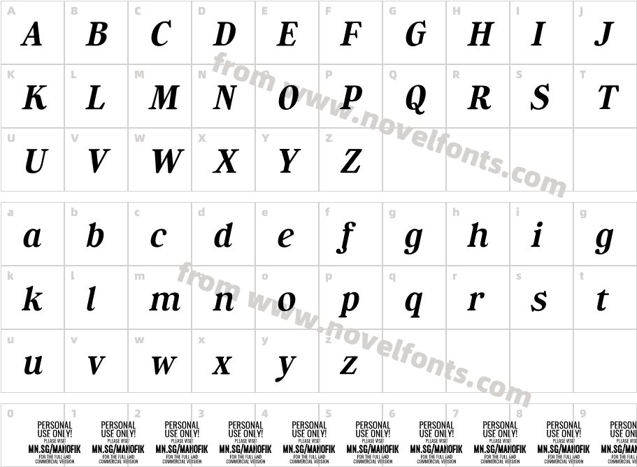 Manofik PERSONAL USE ONLY ItalicCharacter Map