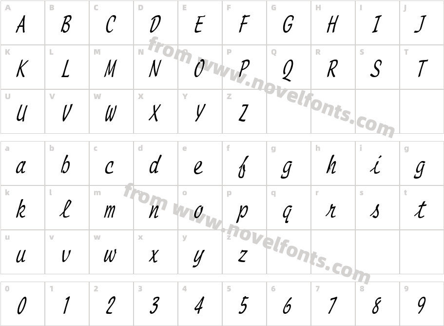 Manuscript Thin ItalicCharacter Map