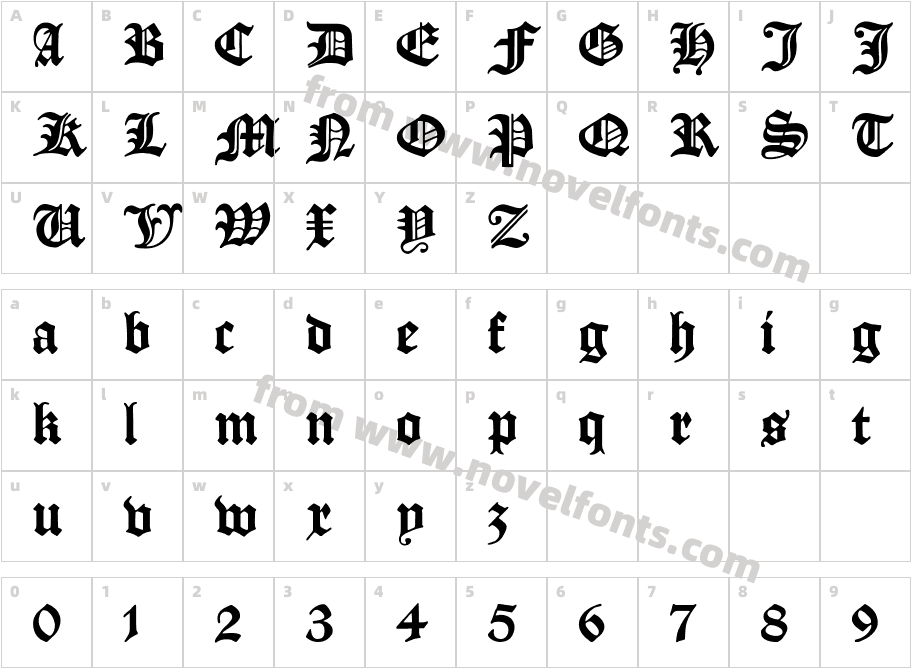 ManuskriptGotischCharacter Map