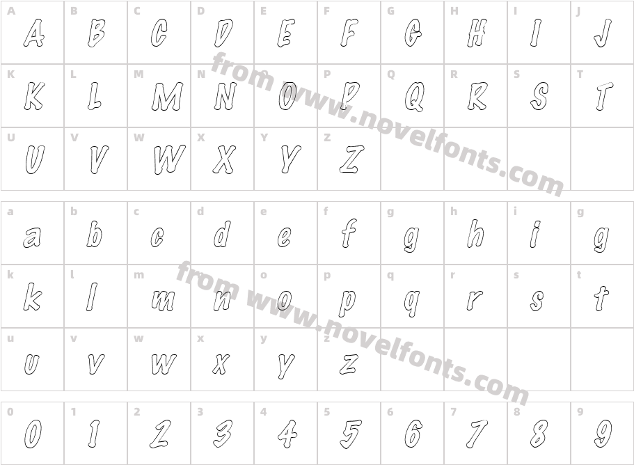 Marker-Hollow ItalicCharacter Map