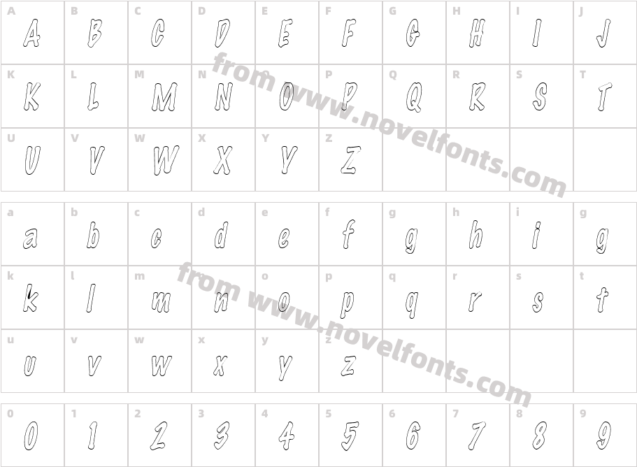 Marker-Hollow-Condensed ItalicCharacter Map