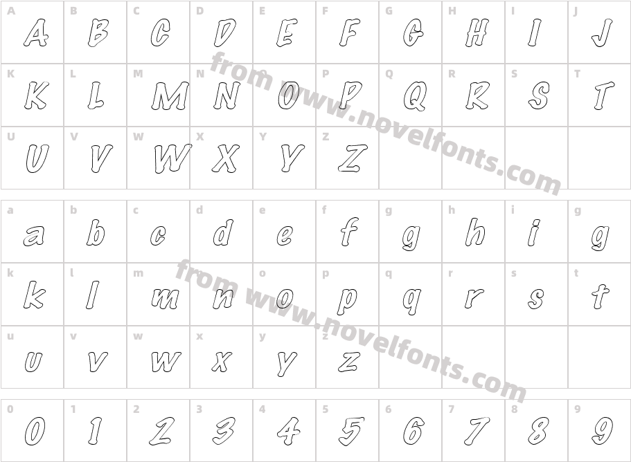 Marker-HollowExtended ItalicCharacter Map