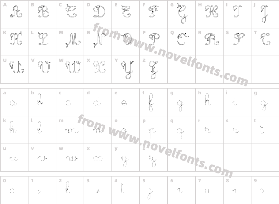 Maternellecolor trace cursiveCharacter Map