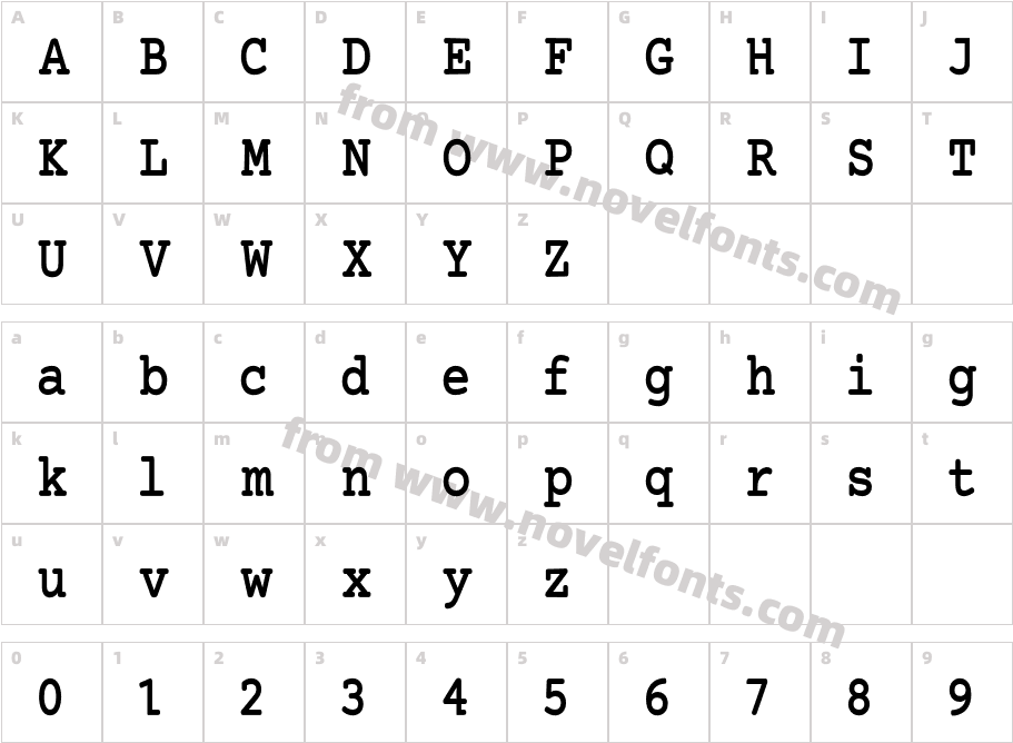 Mechanical Bold CondensedCharacter Map