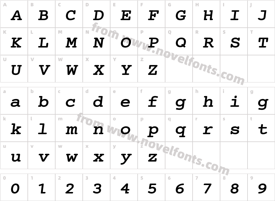 Mechanical Bold Extended ObliqueCharacter Map