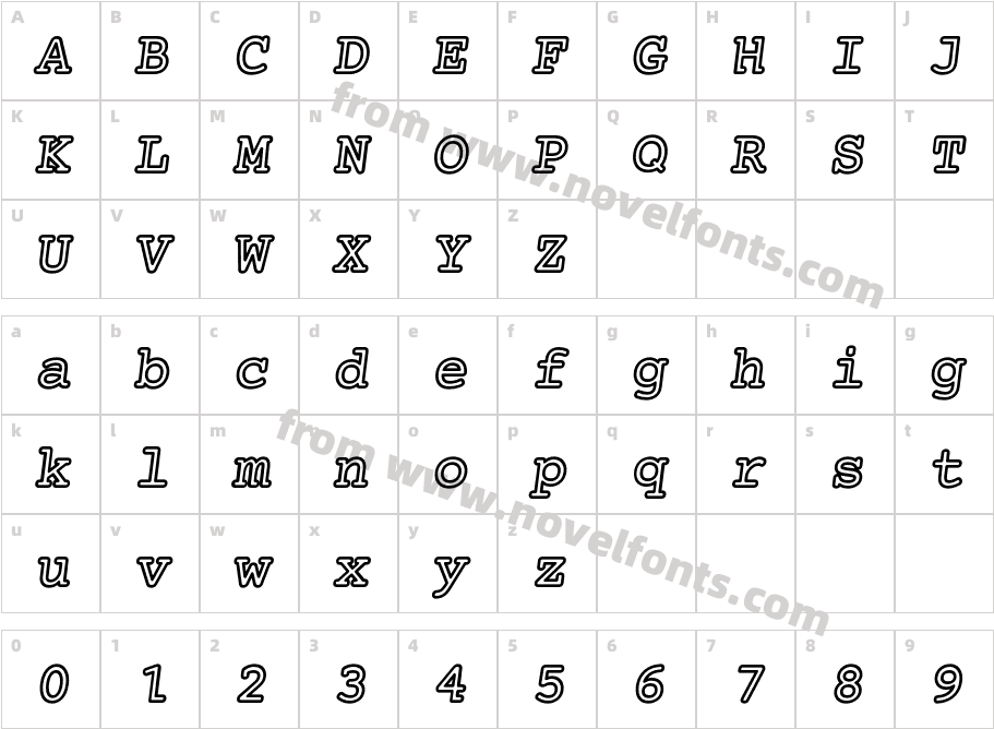 Mechanical Bold Outline ObliqueCharacter Map