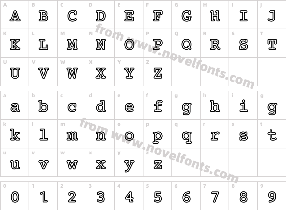 Mechanical Bold OutlineCharacter Map