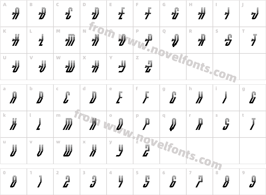 Crossbow Shaft Halftone ItalicCharacter Map