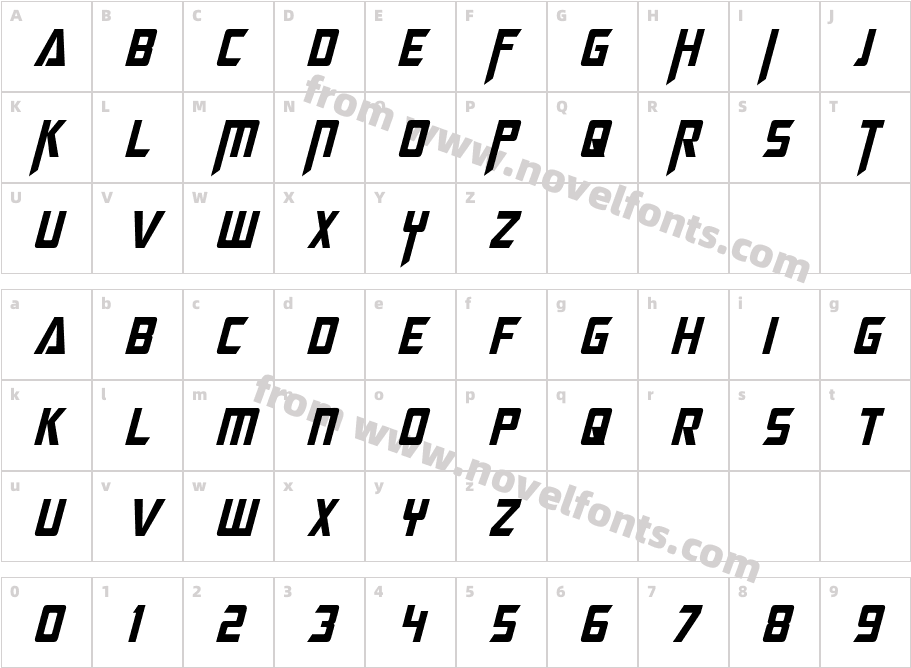 Megatron Condensed ItalicCharacter Map