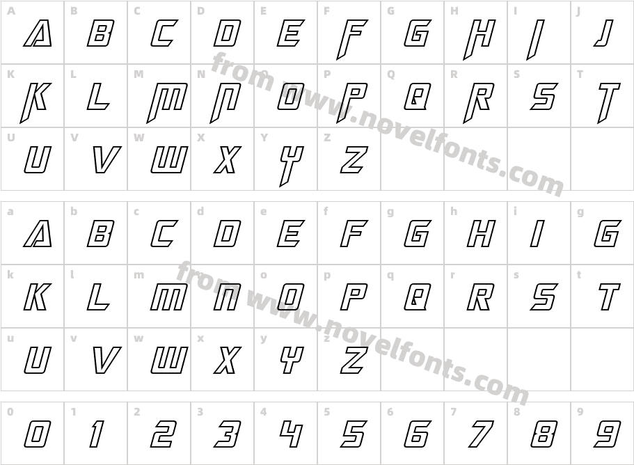 Megatron Hollow ItalicCharacter Map