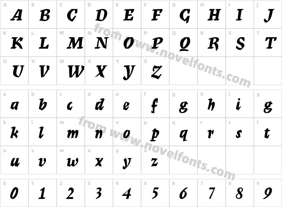 Mercurius Script MT BoldCharacter Map