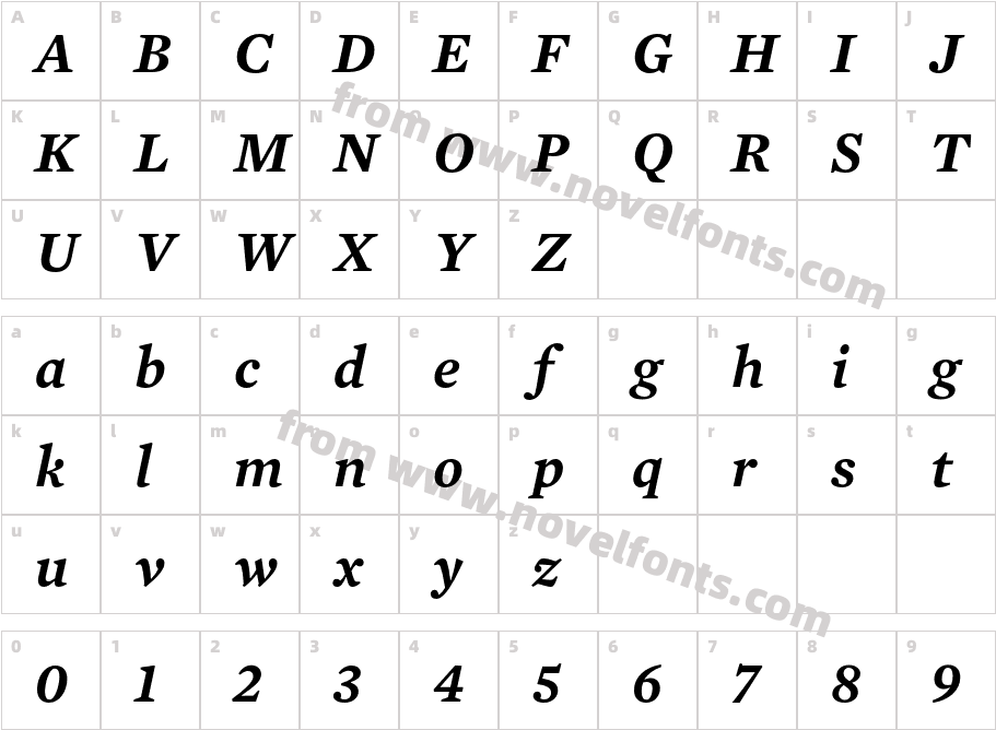 MercuryTextG3-SemiboldItalicCharacter Map