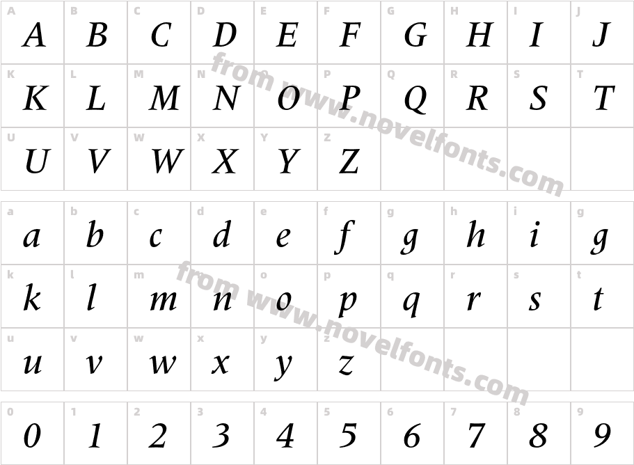 Meridien-MediumItalicCharacter Map