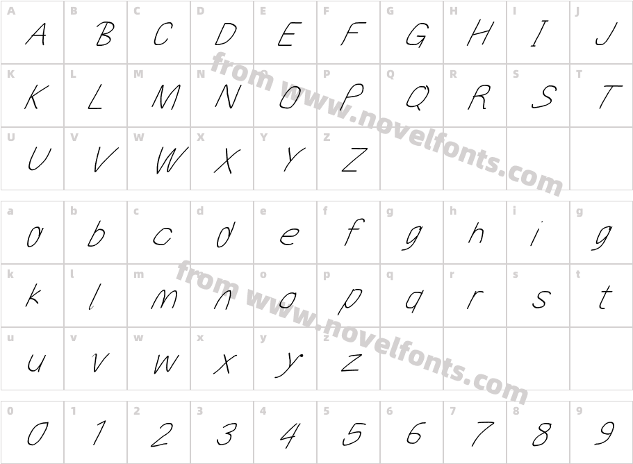 MewTooHand UltraItalicCharacter Map