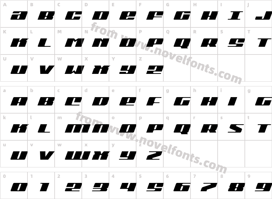 Michigan Expanded ItalicCharacter Map