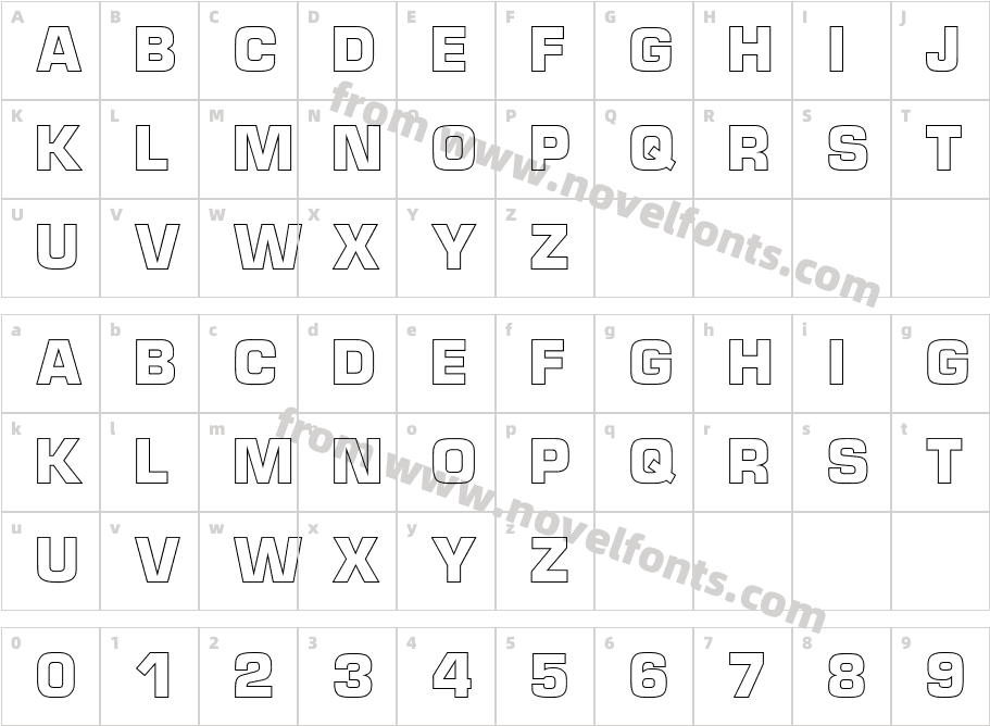 MicroTechnicBoldOutlineCharacter Map