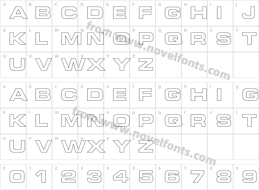 MicroTechnicExtBoldOutlineCharacter Map