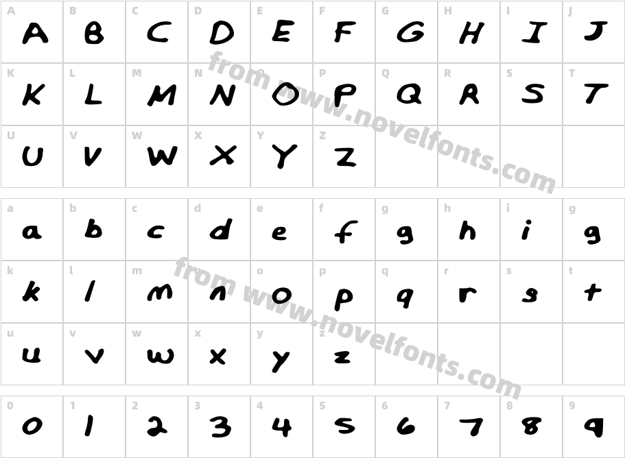 MiffinsHandwritingCharacter Map