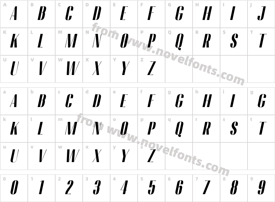 Migha-BlackCondensedSlantCharacter Map