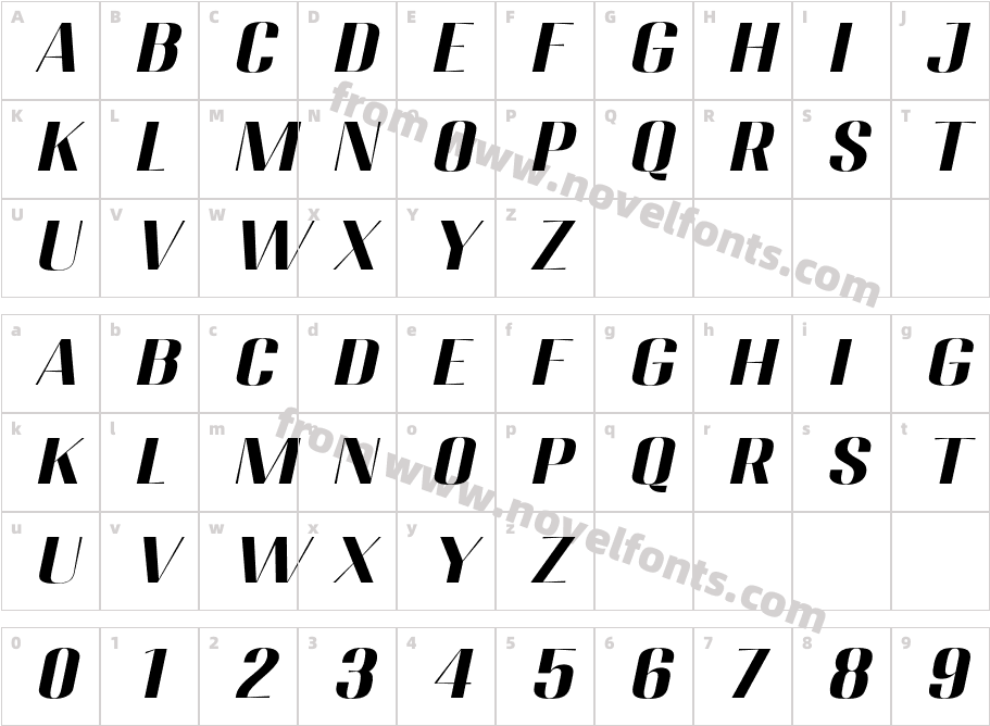 Migha-BoldExpandedSlantCharacter Map